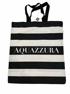 Aquazurra Black & White Stripe Canvas Pineapple Logo Print Tote Bag