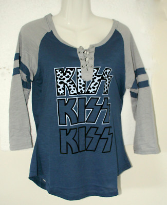 Womans Retro Group Triple Kiss V Lace Blue T-Shirt New Med 2017