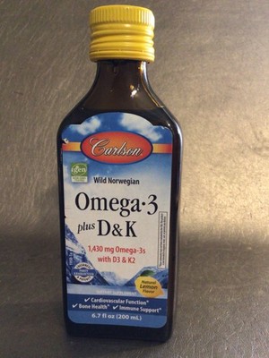 Carlson Omega-3 Norwegian Fish Oil Plus D & K Liquid LEMON 6.7 oz BB 3/26