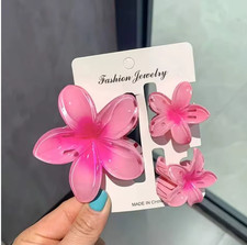 3Pcs Cute Hawaiian Flower Claw Hair Clips for Women Light Pink Large Claw Clips
