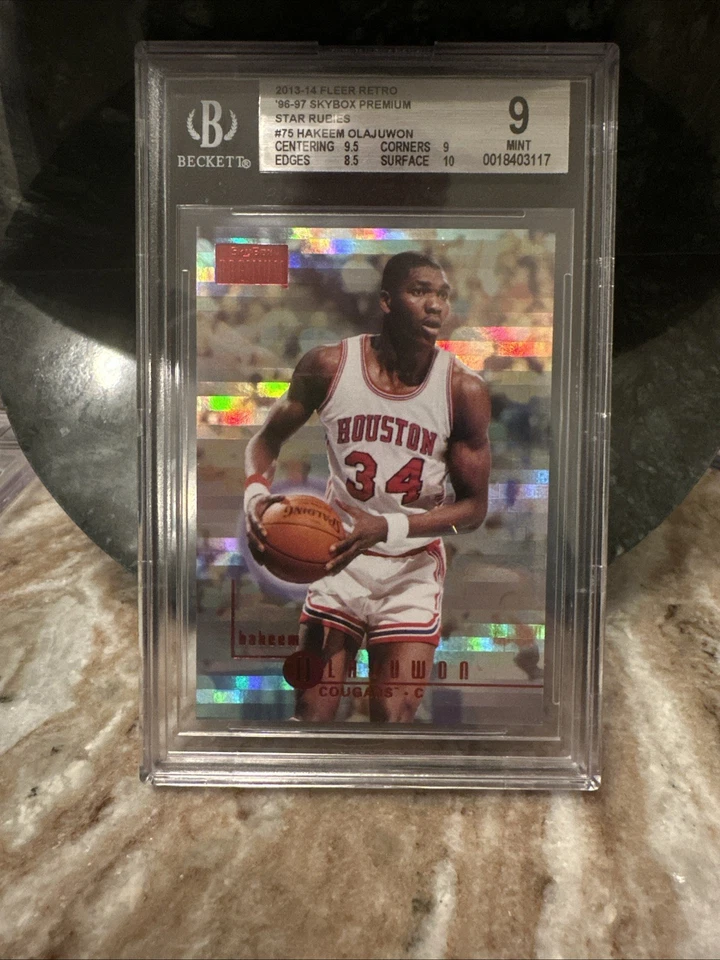 2013-14 Fleer Retro 1996-97 Skybox Premium Hakeem Olajuwon #75 Star Rubies /150 - Image 2 of 4