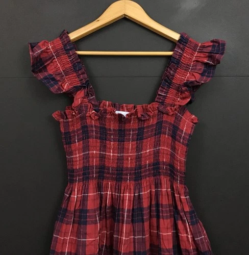 Tuckernuck Hill House Home Cherry Tartan Ellie Nap Dress A-line Midi Size L