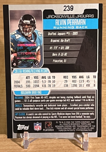 2005 Bowman Chrome Rookie Auto Alvin Pearman #239 Virginia/Jacksonville Jaguars - Picture 6 of 6
