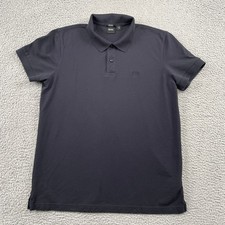 Hugo Boss Polo Shirt Mens M Black Pima Cotton Regular Fit Short Sleeve Logo