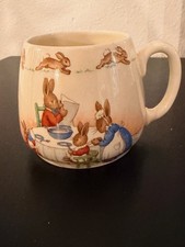 1950's Royal Doulton Bunnykins Family At Table by Barbara Vernon Child Mug Vntg