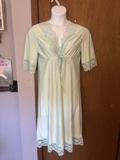 Vintage Shadowline Elegant Lace Trim Robe - Mint Green - Made in USA Sz m