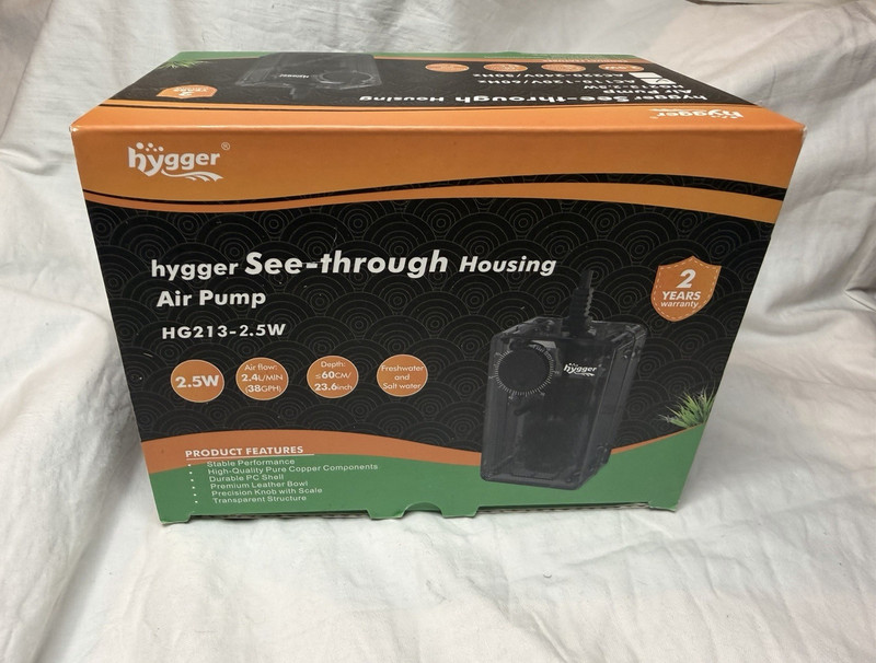 hygger Oxygen Aquarium Air Pump See-Through Housing HG213-2.5W Fresh/Salt