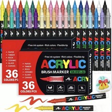 Acrylic Paint Markers 36 Color Pc Marker Pen Set, Artist Fine And Soft - SEALED 