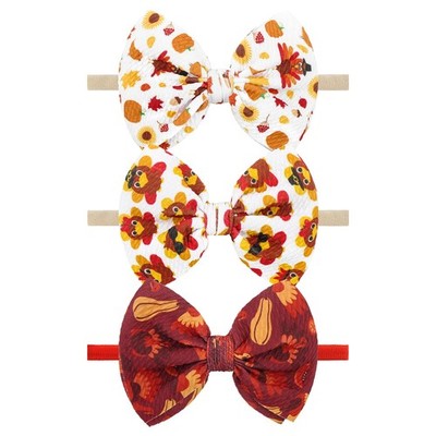 Thanksgiving Turkey Baby Bow Pumpkin Baby Girl Headbands Maple Leaf Hair Acce...