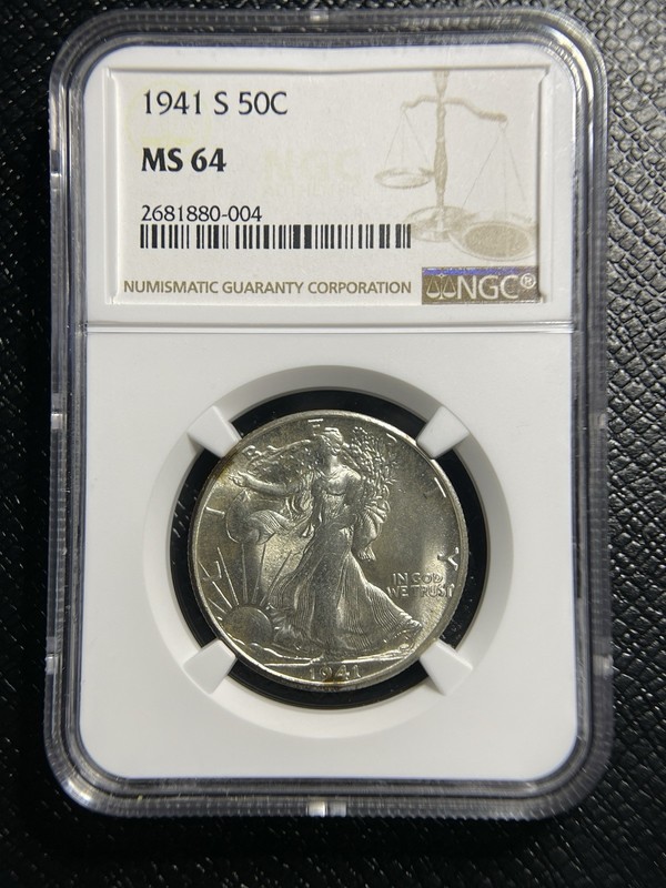 1941 S NGC MS64 Walking Liberty Silver Half Dollar Blast White - 51058