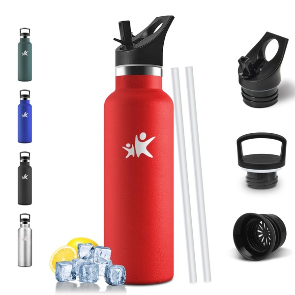 Trinkflasche Kinder 500ML Rot Edelstahl, Bpa-Frei, Auslaufsicher, Isolierflasche-image