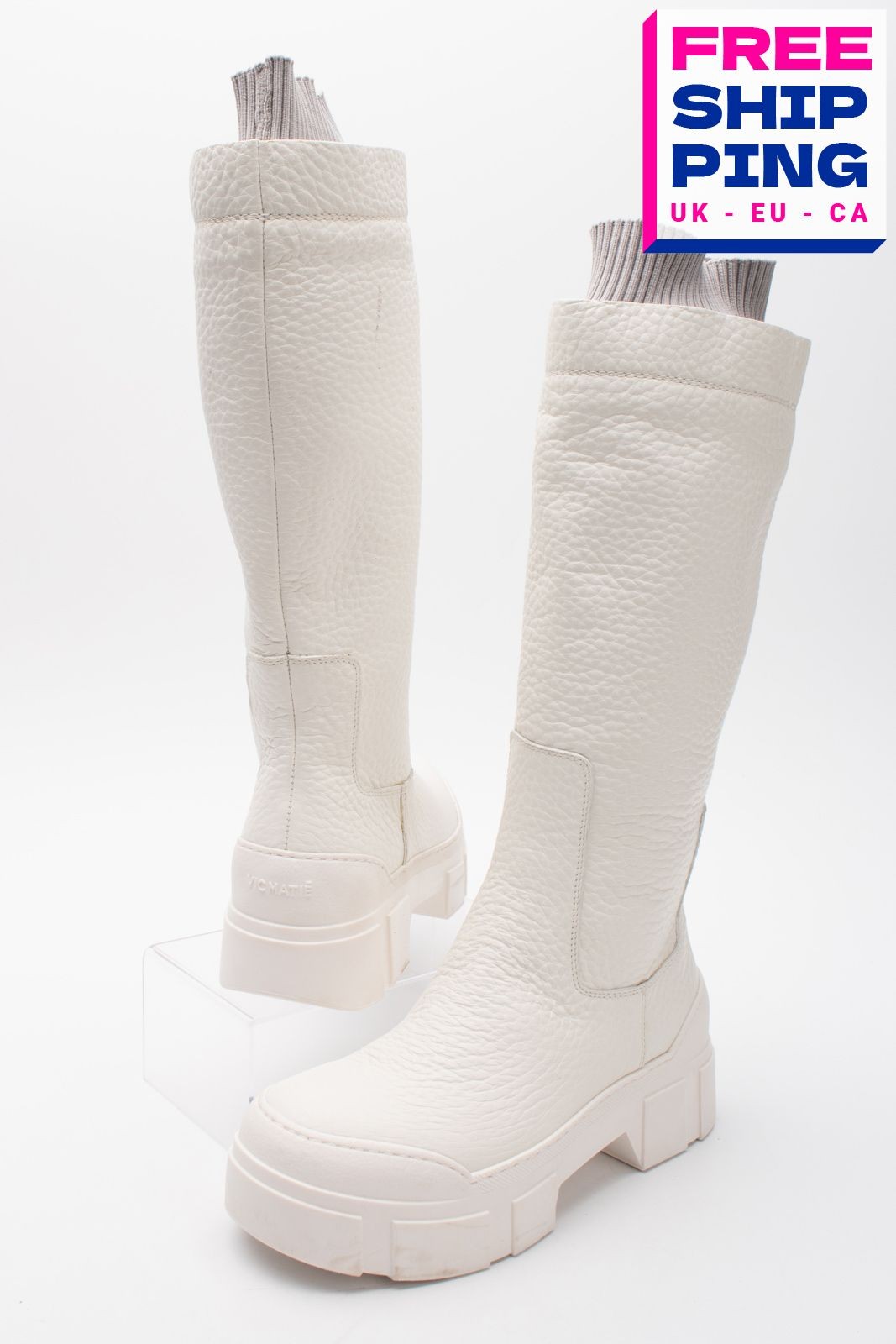 RRP€399 VIC MATIE Leather Knee Boots US6 UK3 EU36 Grainy Rib Trim Made in Italy