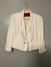 Carolina Herrera White Linen & Cotton Zip Double Breasted Jacket, 8 Preowned