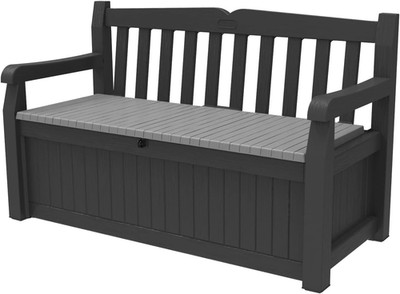 Keter Solana 70 Gallon Storage Bench Deck Box for Patio Furniture, Front Porch D
