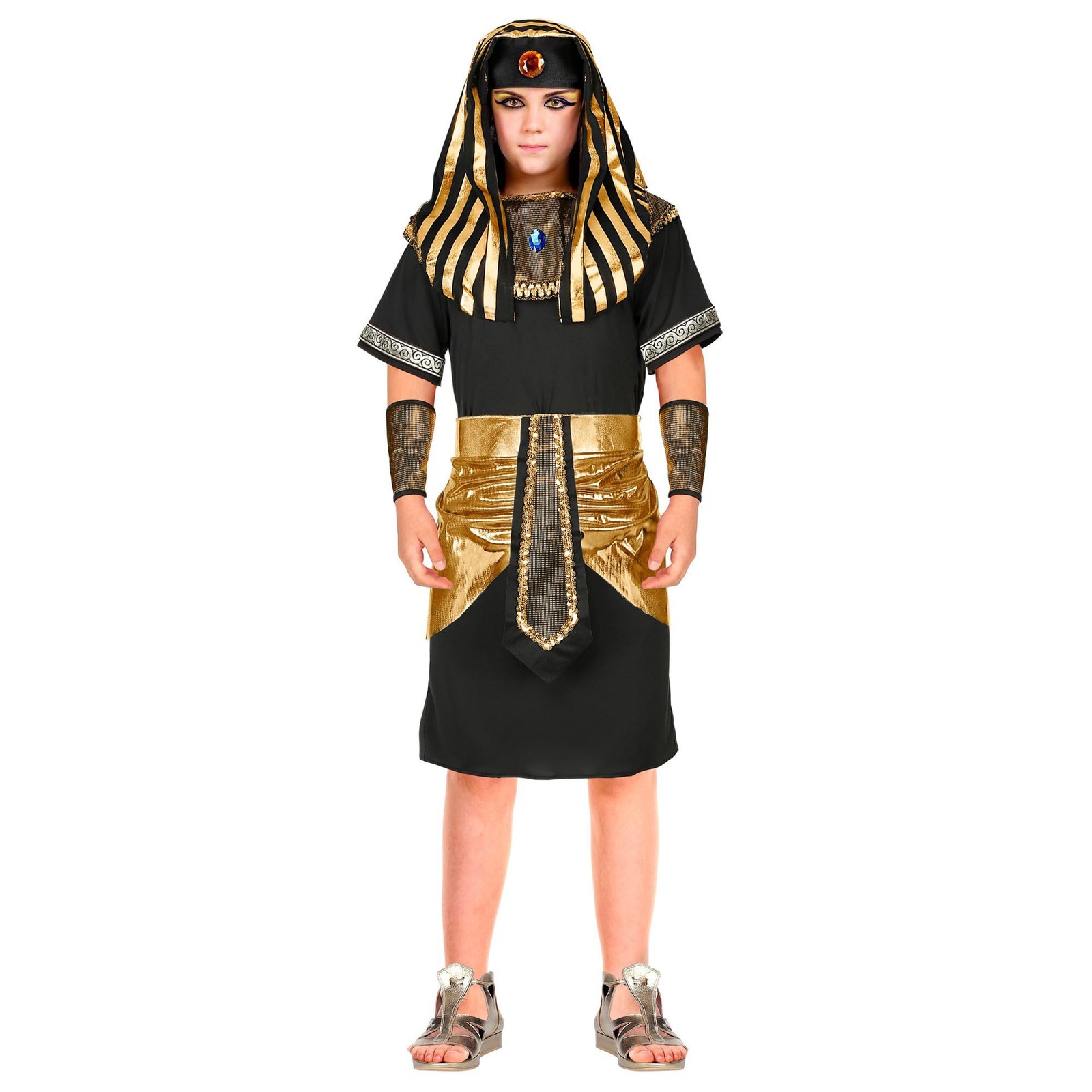 Costume de Toutankhamon enfant en tissu hypoallergénique avec coiffe Nemes ajustable en or