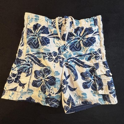 Op Shorts Boys 6-7 Blue Deep Cobalt Hawaiian Floral Board Swim Trunks Mesh