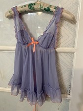 Victorias Secret Babydoll Chemise Purple Ruffle Bow Tie Back Womens Size Small