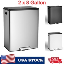 Kitchen Dual Trash Can and Recycling Bin, 2 x 8 Gallon Stainless Steel Trash Can