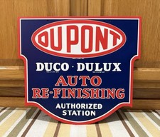 DuPont Auto Re-Finishing Sign 2 Sided Gas Oil Garage Vintage Style Wall Decor