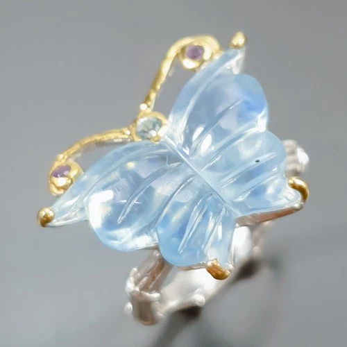 Handmade jewelry Natural Aquamarine Ring 925 Sterling Silver Size 7.75 /R457692