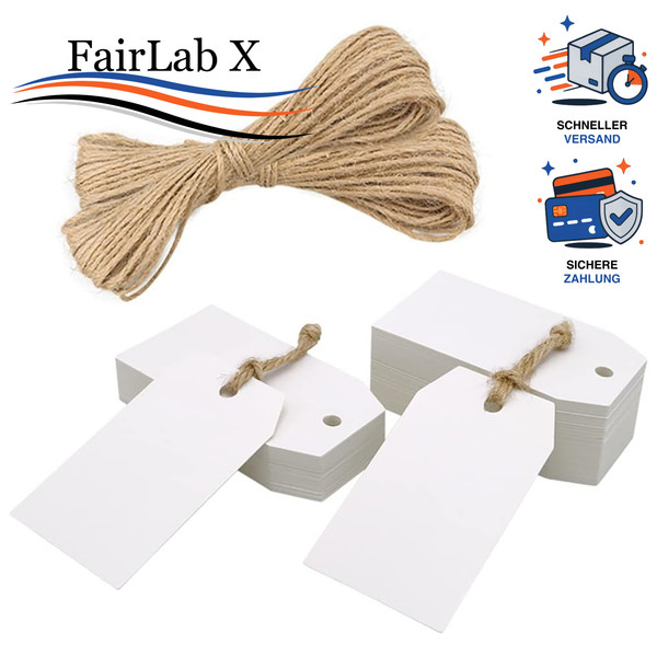 GeschenkanhäNger Kraftpapier Weiß 7X4 Cm 100 StüCk Mit 20M Juteschnur Basteln-image