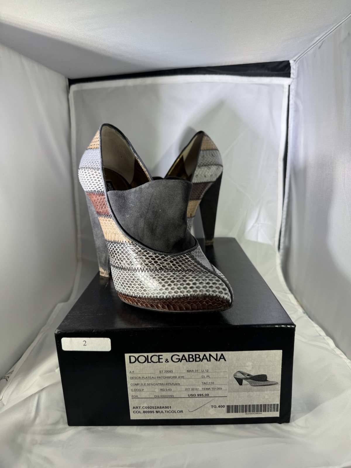 Dolce & Gabbana: Grey Suede Python Embossed Ankle… - image 2