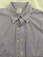 Brooks Brothers Regent Dress Shirt Mens 16-1/2-35 Purple Gingham Check Non Iron