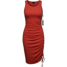 Trouve Ruched Side Tank Dress Womens XXS Orange Red Sleeveless Mini Scoop Neck