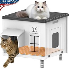 Winter Heated Outdoor Cat House Weatherproof with Escape Door Heated Cat House