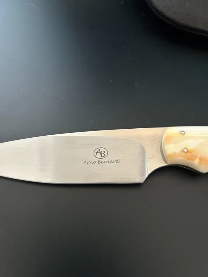 4” ARNO BERNARD KNIFE WHITE FINGER GROOVED BONE HANDLE, NEVER USED - Image 3 of 4
