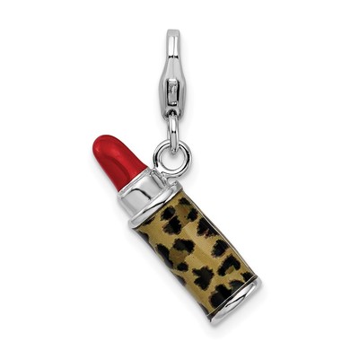Sterling Silber poliert 3-D emailliert Leopard Lippenstift Charm Anhänger 2,04 gm