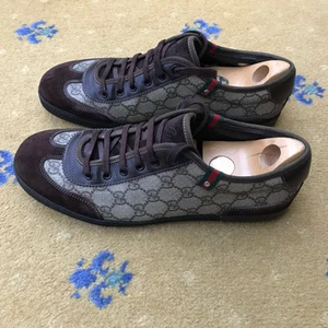 Gucci Baskets Chaussures Monogramme Toile Cuir Marron Homme UK 9 US 10 EU 43