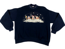 VTG Snowmen Womens Sweater Sz XL Navy Fair Isle High Neck Winter Morning Sun