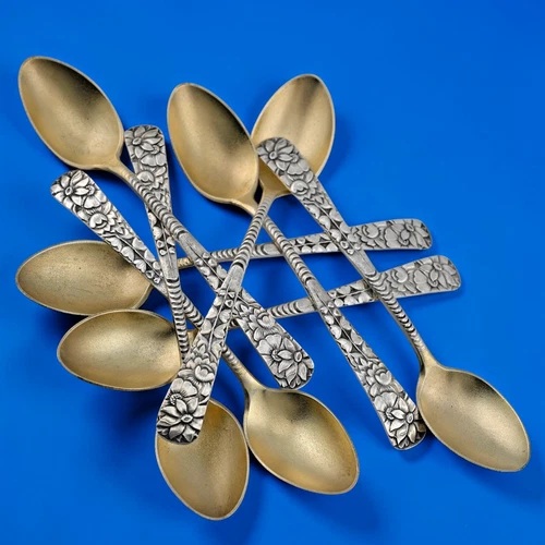 8 Sterling Silver Gorham Demitasse Spoons Delhi 1880 Aesthetic Floral ~no mono