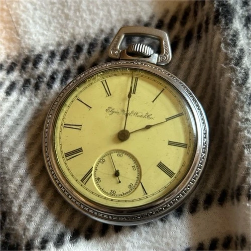 Elgin Nat'l Watch Co. Silver Mechanical Pocket Watch Roman Numerals Antique