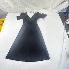 Intrigue Black V Neck Ruched Waist Flutter Sleeve Midi Dress Women's Small NEW