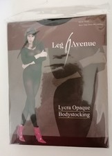 Sale Leg Avenue Lycra Opaque Long Sleeve Body Stocking  1 Size Black