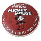 Vintage Coca Cola Sign - Refreshing Soda Mickey Mouse Gas Porcelain Disney Sign