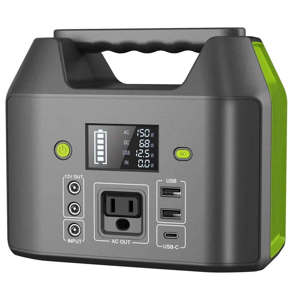 Portable Power Station 150W 155Wh Lithium Battery Bank Camping Solar Generator
