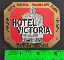 Vintage 1939 Hotel Victoria New York Travel Label