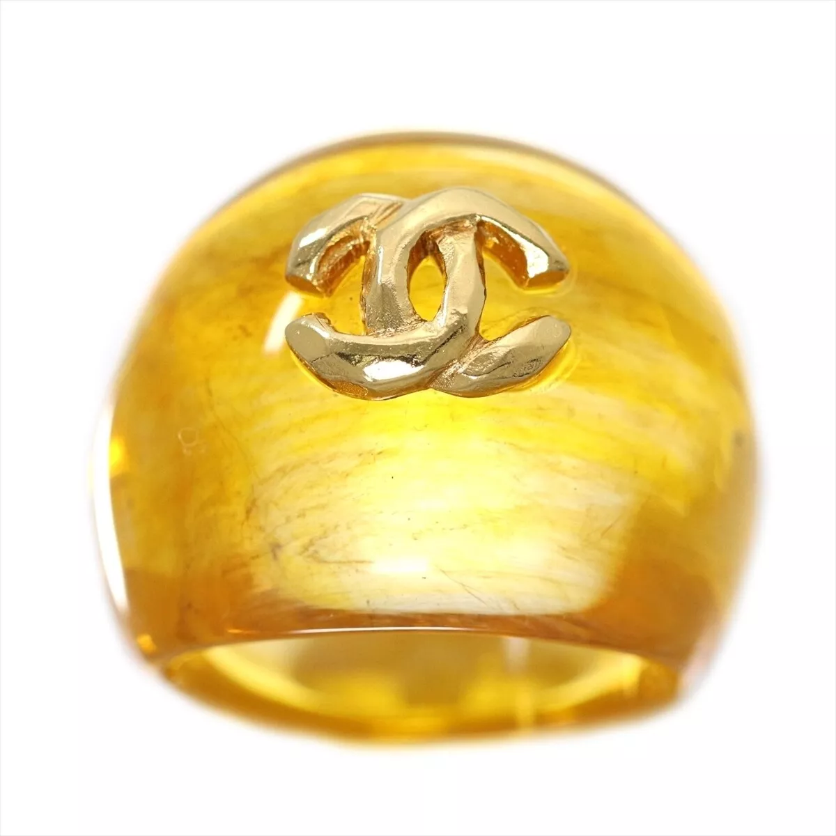 Chanel Logo Ring Plastic Ring Gold Used