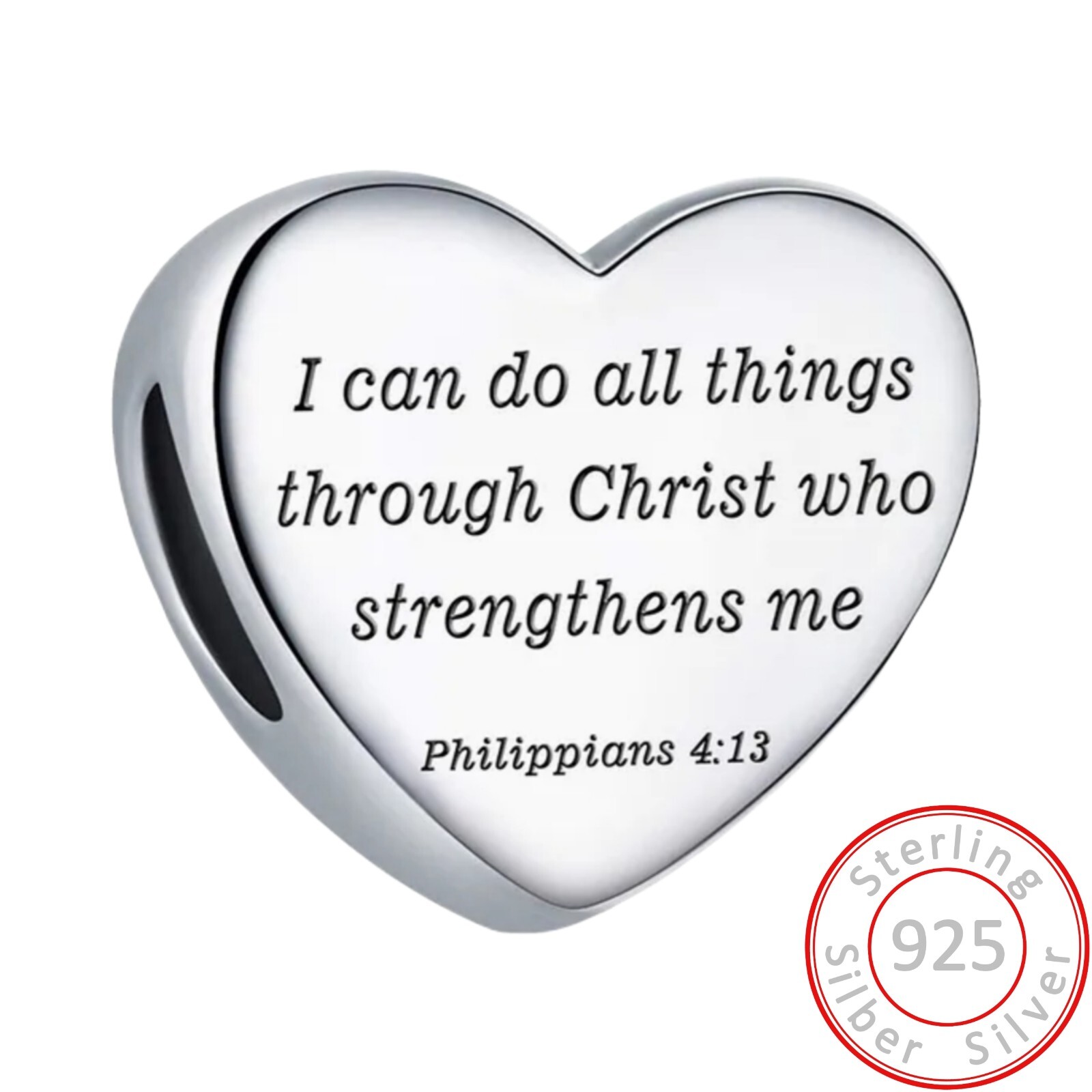 Charms Anhänger Herz Religion Bibel Spruch Damen Armband 925 Sterling Silber