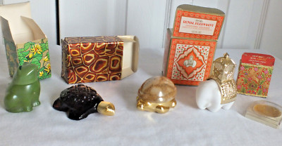 5 FULL Avon turtle cologne sachet Royal elephant emerald prince frog Candid perf