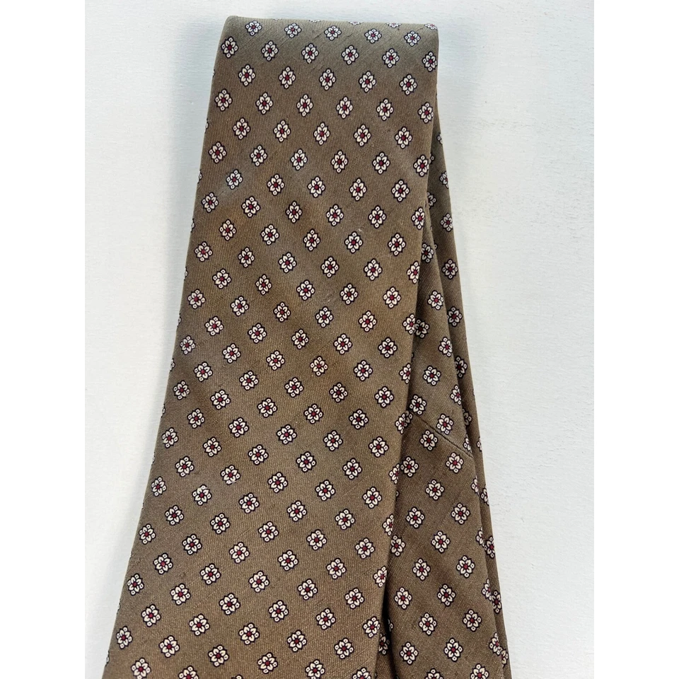 Robert Talbott 领带花卉图案丝绸手工缝制棕色男式领带 — 第 3/4 张图片