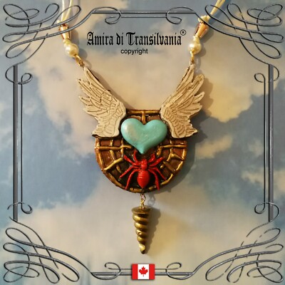 jewelry pendant charm spider fantasy necklace talisman magic amulet heart wings