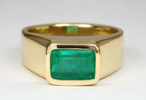 3Ct Simulated Emerald Engagement Ring in 14K Gold Plated Silver