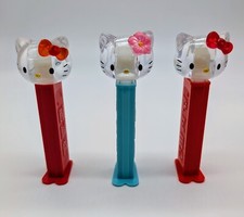 3 HELLO KITTY Crystal Clear Head PEZ Dispensers Sanrio 2009 China Hungary