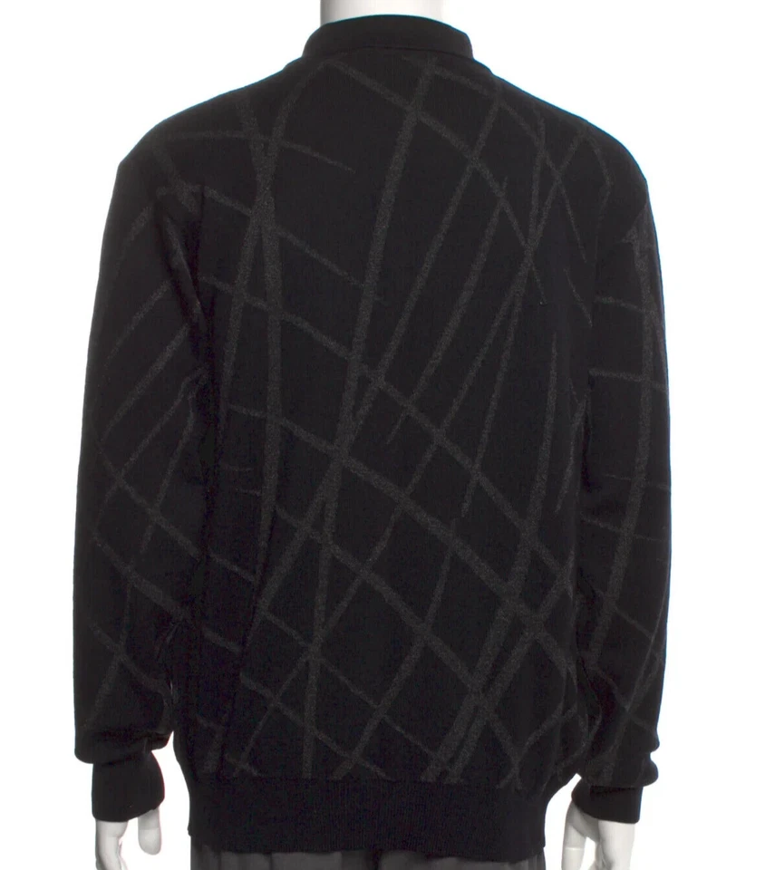 Auth VERSACE Black with METALLIC Design MERINO Wool Collared SWEATER Short ZIP - Image 2 of 4