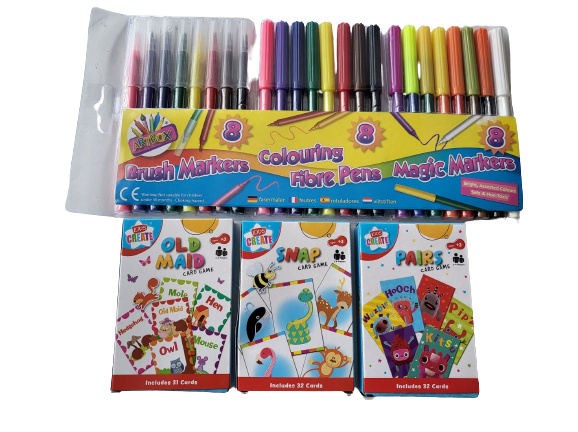 24-Pack Fibre Tip Magic Brush Markers with Old Maid Snap Card Games-image