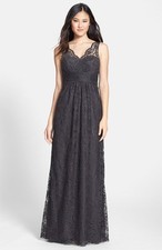 NEW AMSALE Empire Lace DRESS GOWN SIZE 8 360 PEWTER BRIDESMAID